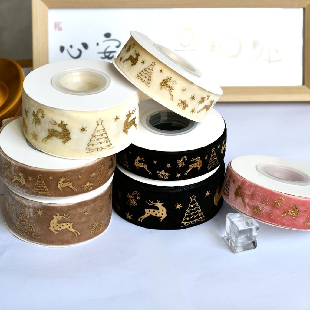 Velvet Ribbon Roll - 5 yards/rol 2,5 cm Kerst gouden