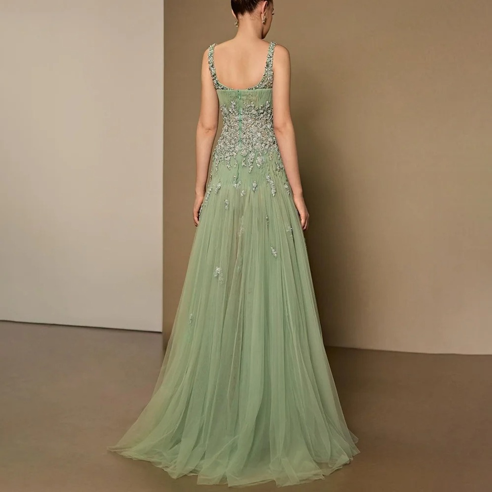 Groene avondjurk met bloemen e - Applique Patch Flower recensie en prijs